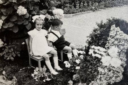 Jugendfest 1953, der Umzugswagen Thema Natur und Blumenpracht, mit Agnes Meyer und Felix Hurt
