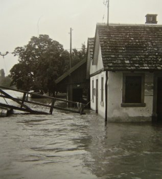 Rhein 1953 - Hochwasser bei der Fähre