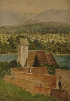 1913 Kirche mit Schwarzwald, A. Jenny, Aquarell