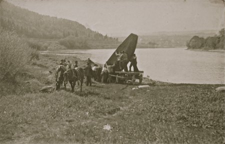 Rhein 1900 - Schiffsablad am Rhein durch die Pontoniere
