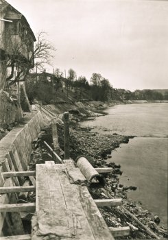 Rhein 1929 - Uferbefestigung durch Kraftwerkbau Riburg, Höhe Bootsbau Hurt