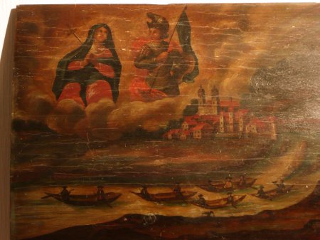 1780 (etwa), Mumpfer Rheingenossen begleiten Kaiser Josef II bei einem Besuch, unbek Künstler, Öl auf Holz