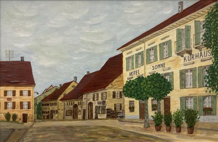 1930 Hauptstrasse, gemalt 1980 nach einer Postkarte, Erhard Moser, Oel