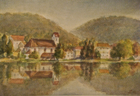 1989 Spiegelung im Rhein, L, unbekannt, Aquarell