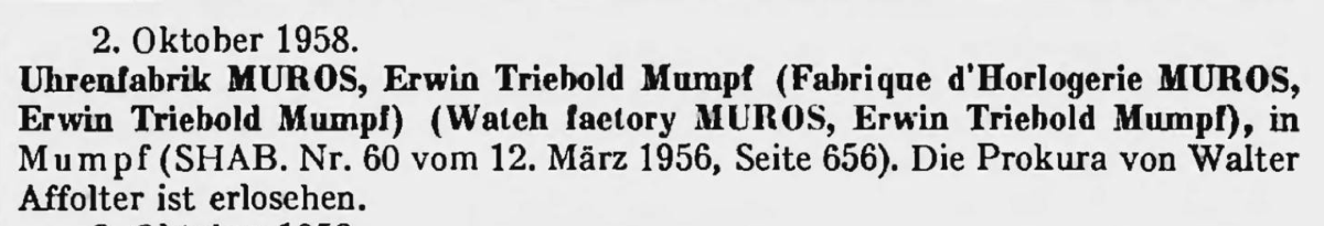 7 Uhren Muros handelsamtsblatt 1958