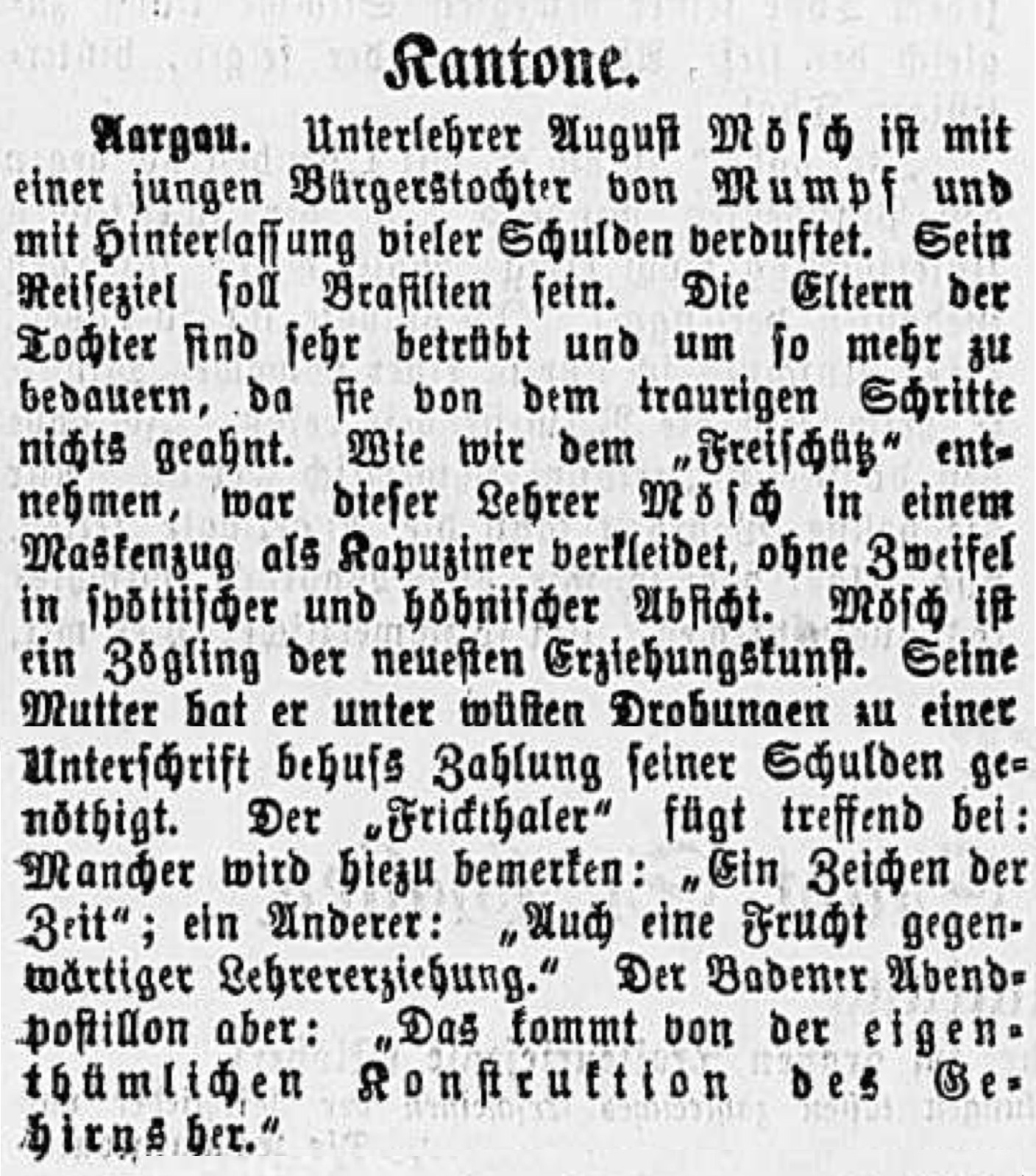 Lehrer Mösch Die Ostschweiz, 15. März 1879